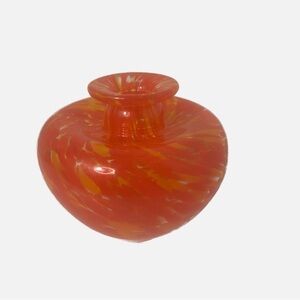 Vintage Hand Blown Art Glass Confetti Bud Vase Orange 5.5x5.5”